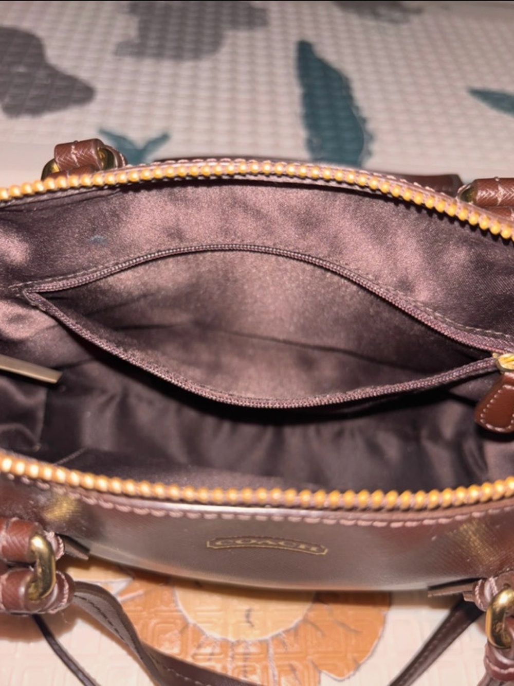 Coach Brown Saffiano Satchel with Gold Hardware - Picture 16 of 16